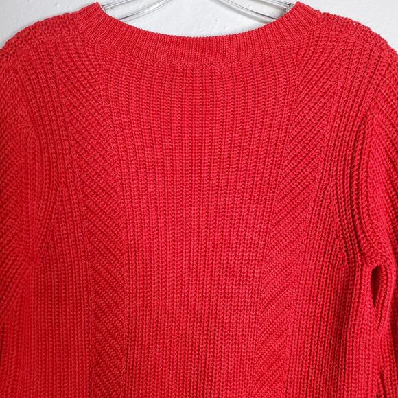 Moussy Red Elbow Sleeve Cable Knit Crew Neck Pullover Sweater Free Size Classic - Picture 8 of 12